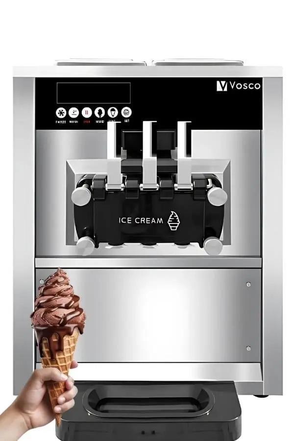 Vosco Pro Silver Soft Ice Cream Machine Countertop Model (Three-Lever)